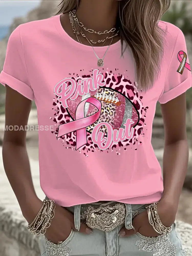 Kvinnor bröstcancer Rosa fotboll Print T shirt som bild / S