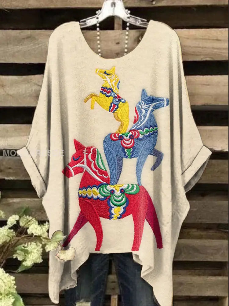 Kvinnor Dala Horse Konst tryckt topp Aprikot / S