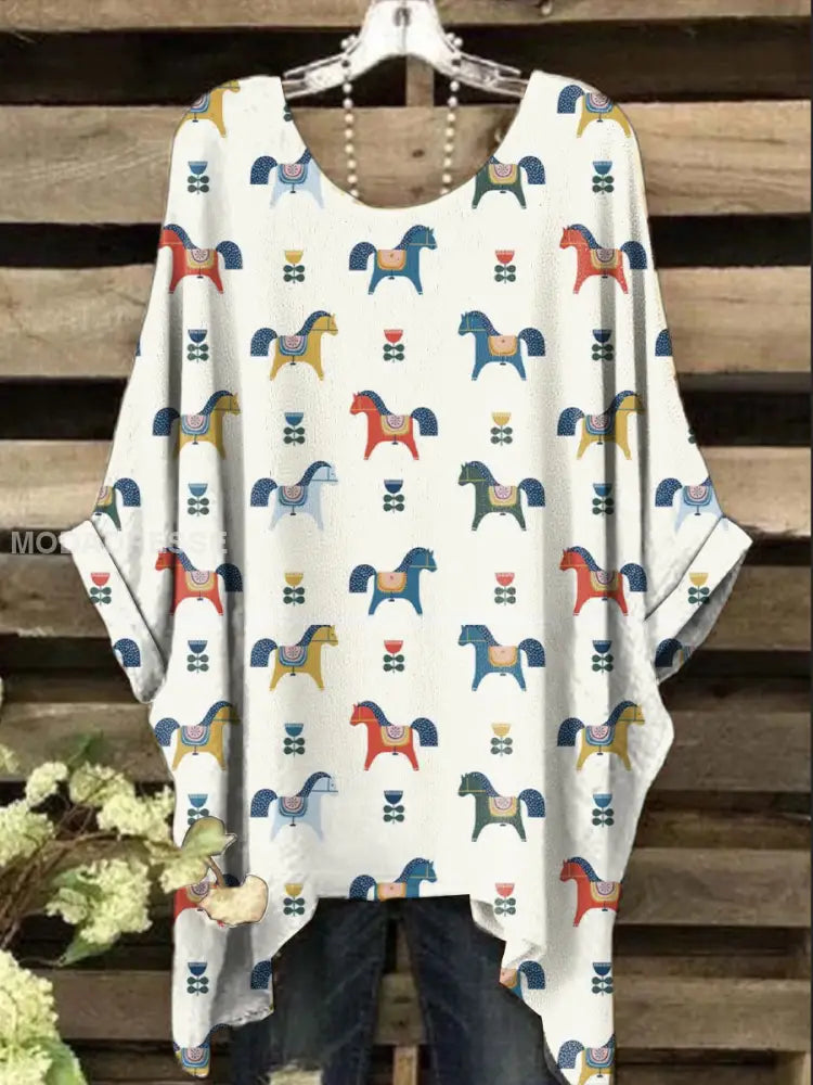 Kvinnor Dala Horse Konst tryckt topp bäie / S