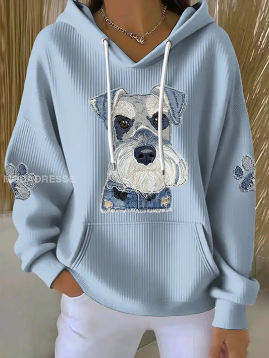 Kvinnor Denim djur tryckt rund hals långärmad Hoodie Lång ärm ljusblåa / S