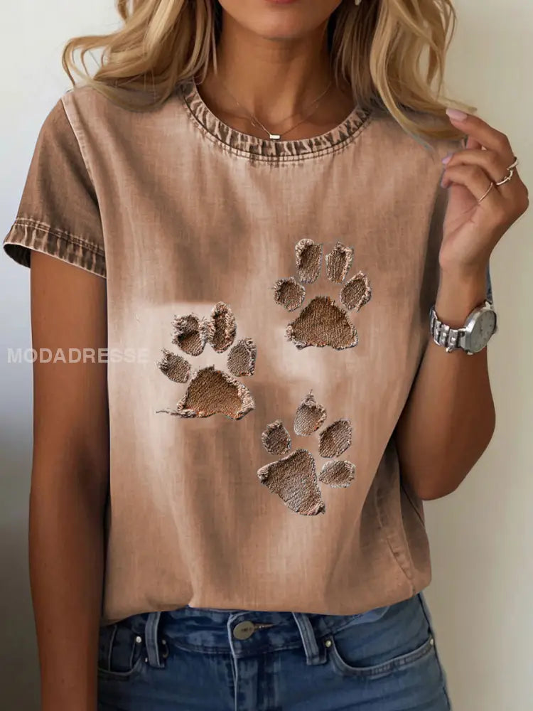 Kvinnor Denim Paw T-shirt brun / S