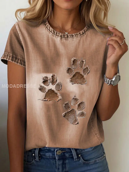 Kvinnor Denim Paw T-shirt brun / S