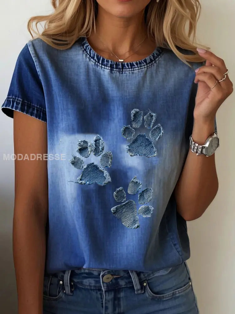 Kvinnor Denim Paw T-shirt marinblå / S