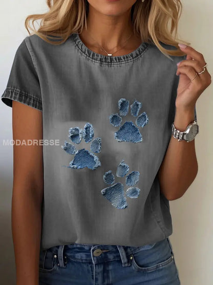 Kvinnor Denim Paw T-shirt mörk grå / S