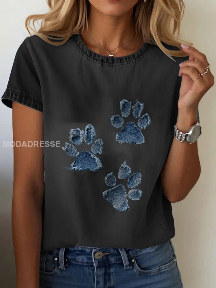 Kvinnor Denim Paw T-shirt svart / S
