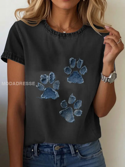 Kvinnor Denim Paw T-shirt svart / S