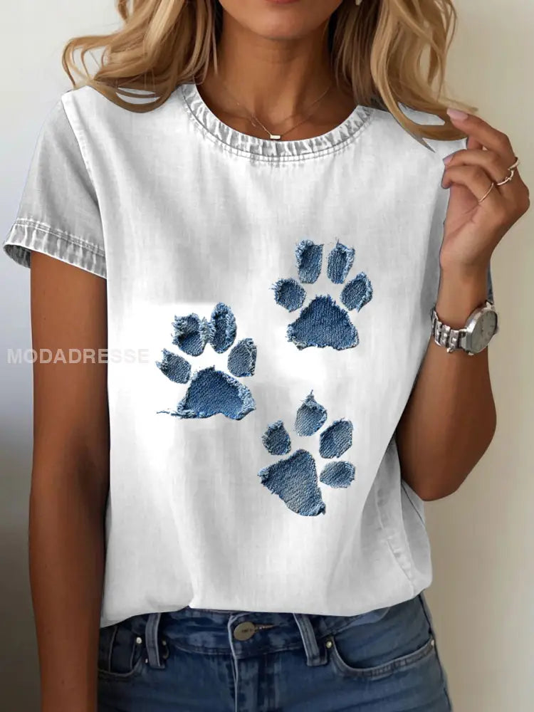 Kvinnor Denim Paw T-shirt vit / S