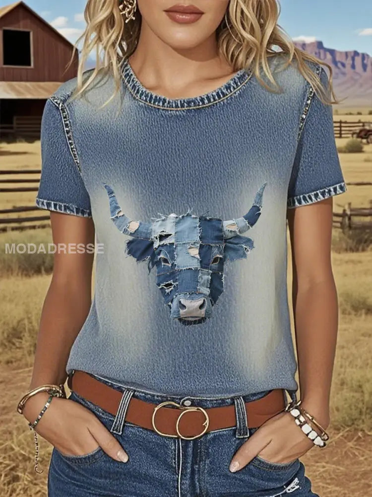 Kvinnor Denim Western Highland T-shirt blå / S