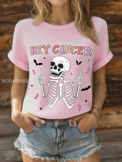 Kvinnor Hey Cancer Bröstcancer rosa band topp ljusrosa / S