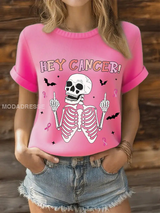 Kvinnor Hey Cancer Bröstcancer rosa band topp mörk rosa / S
