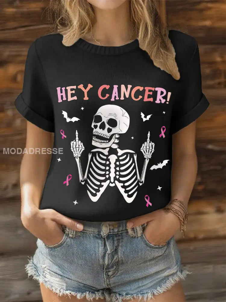 Kvinnor Hey Cancer Bröstcancer rosa band topp svart / S