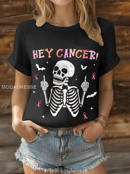 Kvinnor Hey Cancer Bröstcancer rosa band topp svart / S