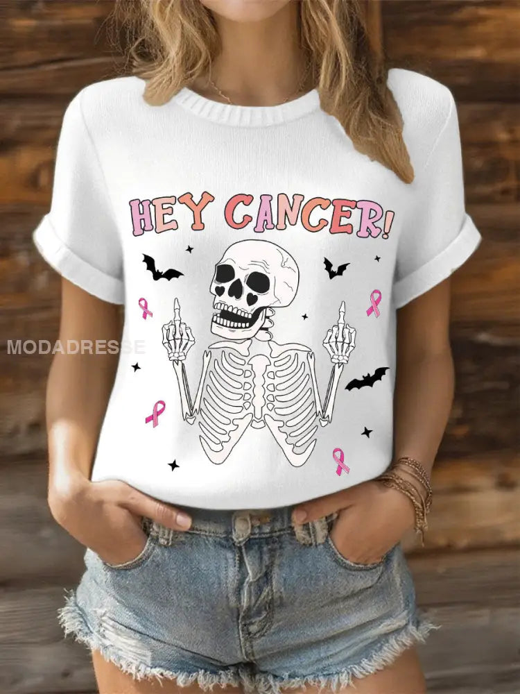 Kvinnor Hey Cancer Bröstcancer rosa band topp vit / S