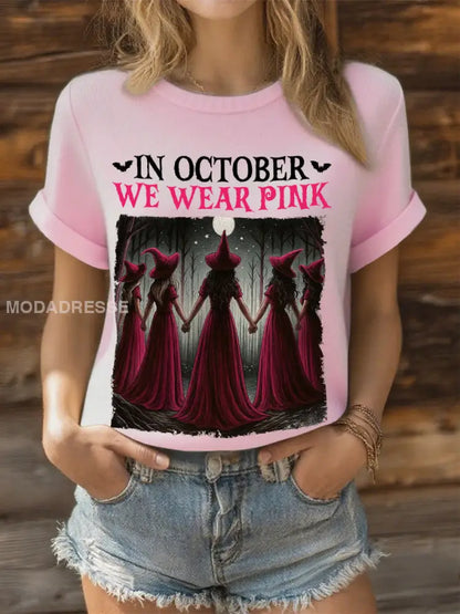 Kvinnor i oktober bär vi rosa häxtoppar. ljusrosa / S