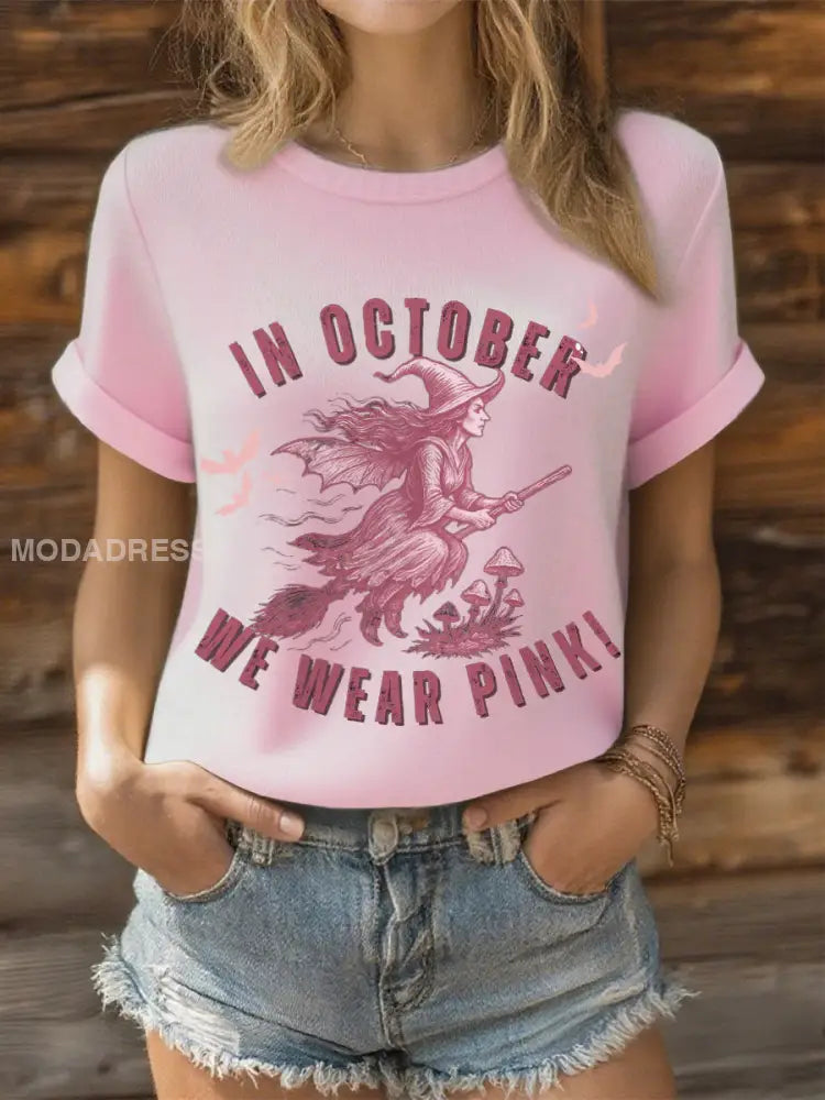 Kvinnor i oktober bär vi rosa häxtoppar. ljusrosa / S