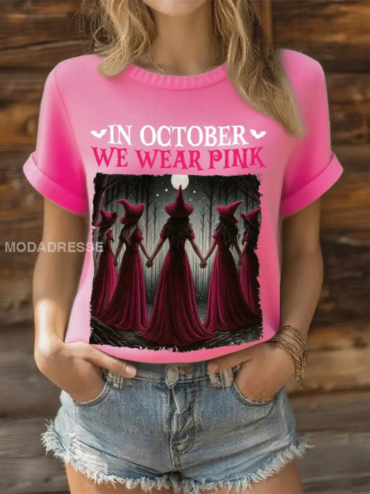 Kvinnor i oktober bär vi rosa häxtoppar. mörk rosa / S