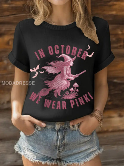 Kvinnor i oktober bär vi rosa häxtoppar. svart / S