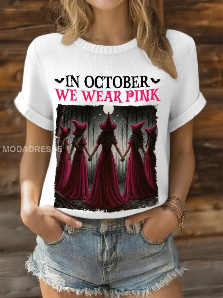 Kvinnor i oktober bär vi rosa häxtoppar. vit / S
