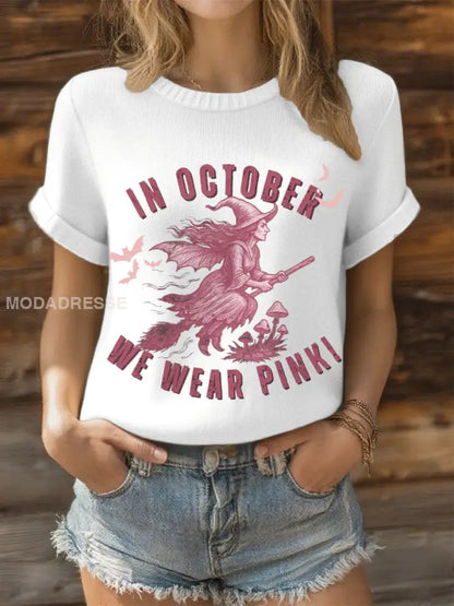 Kvinnor i oktober bär vi rosa häxtoppar. vitt / S