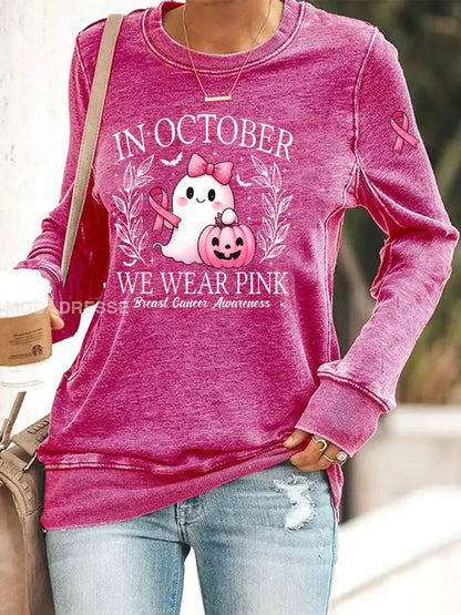 Kvinnor i oktober bär vi rosa tryckt Casual Sweatshirt rosröd / S
