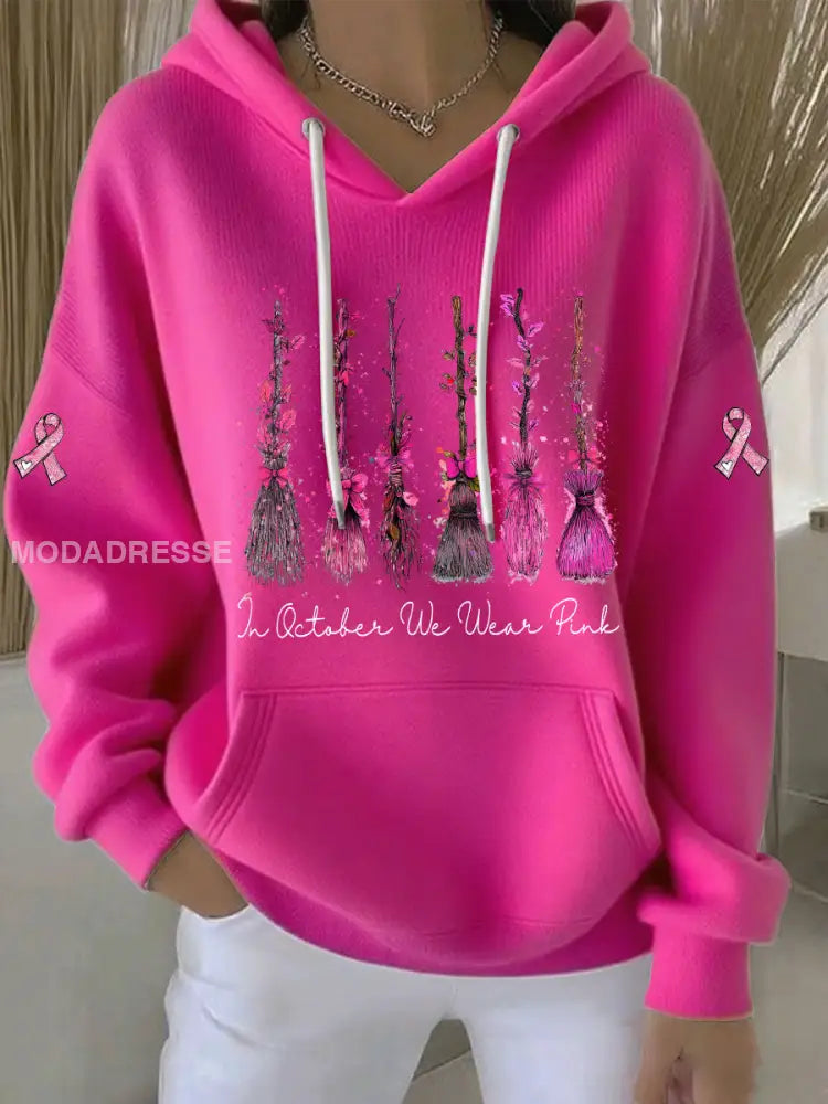 Kvinnor i oktober bär vi rosa tryckta Casual Hoodie. rosröd / S