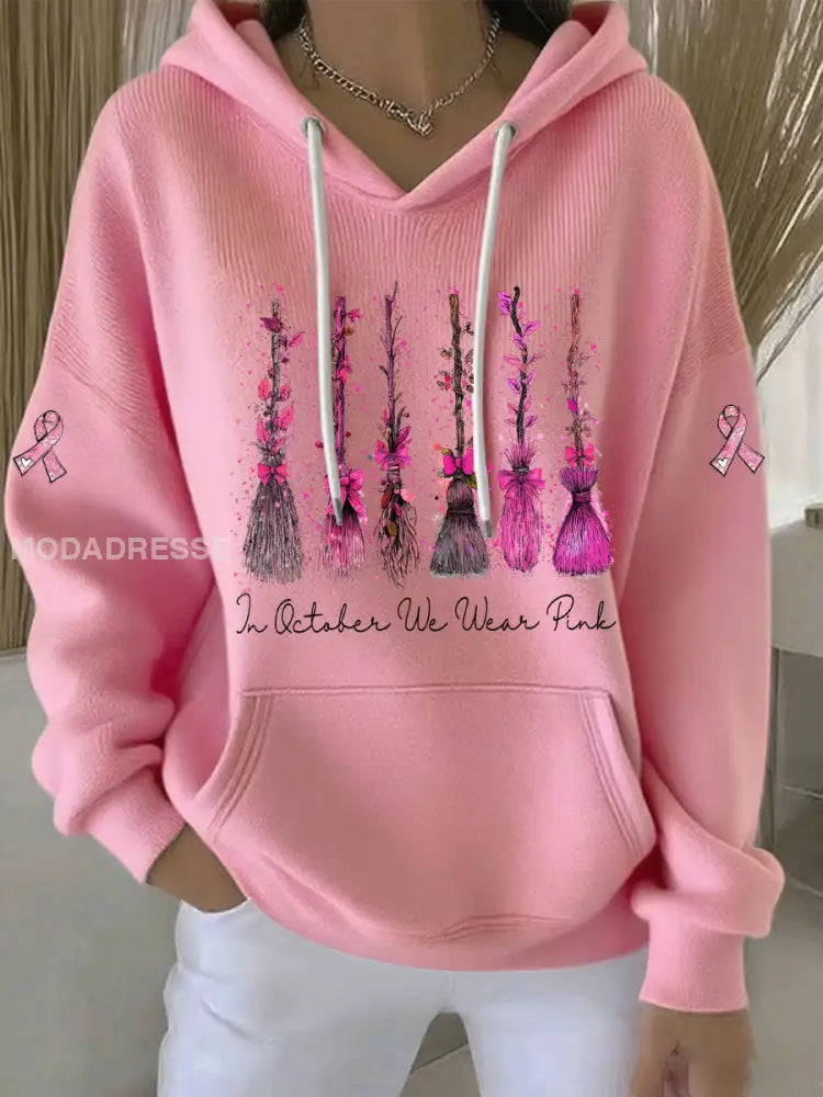 Kvinnor i oktober bär vi rosa tryckta Casual Hoodie. rost / S