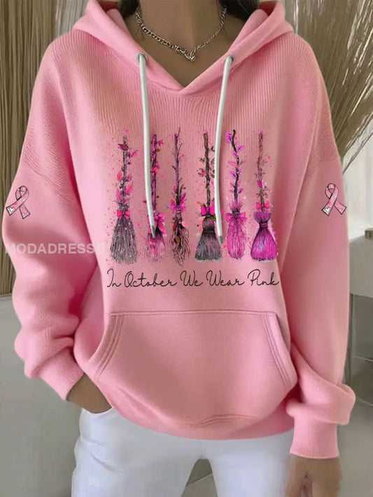 Kvinnor i oktober bär vi rosa tryckta Casual Hoodie. rost / S