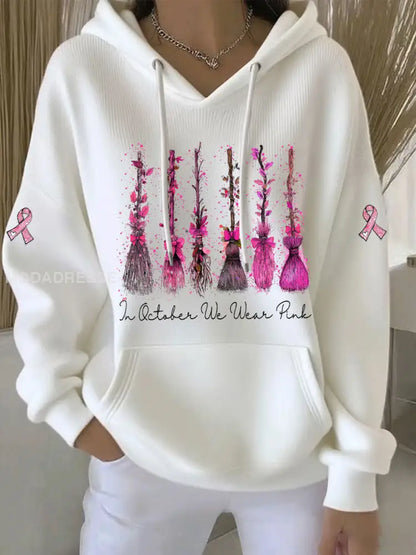 Kvinnor i oktober bär vi rosa tryckta Casual Hoodie. vit / S