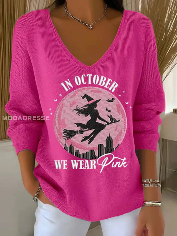 Kvinnor i oktober bär vi rosa tryckta Casual Topp rosröd / S