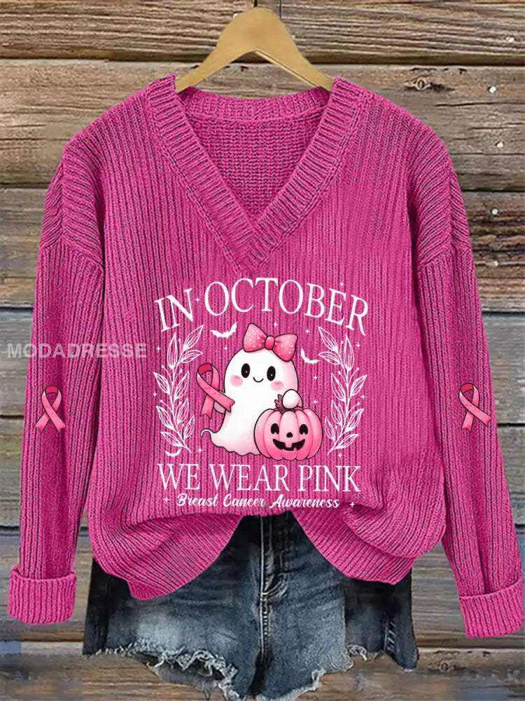 Kvinnor i oktober bär vi rosa tryckta Casual Topp rosröd / S
