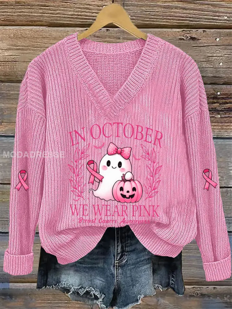 Kvinnor i oktober bär vi rosa tryckta Casual Topp rost / S