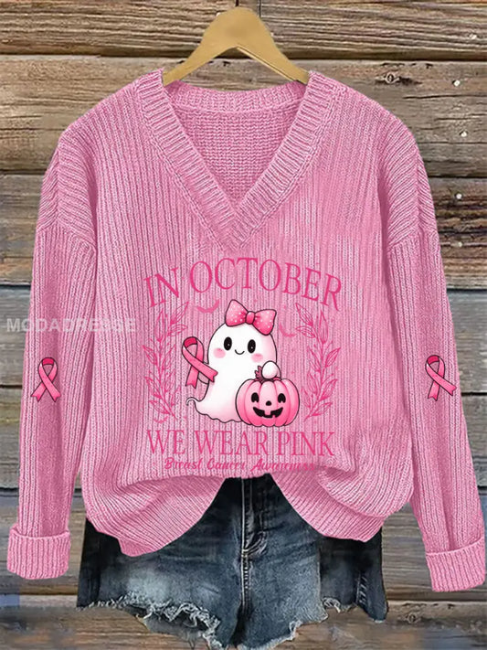 Kvinnor i oktober bär vi rosa tryckta Casual Topp rost / S
