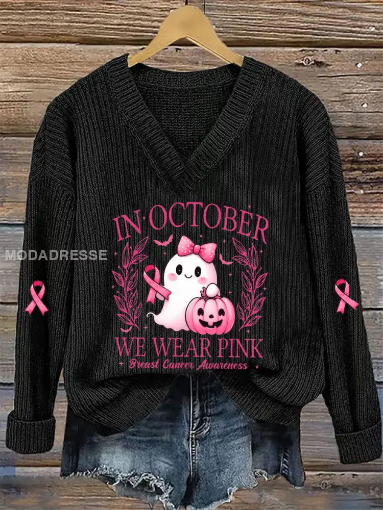 Kvinnor i oktober bär vi rosa tryckta Casual Topp svart / S