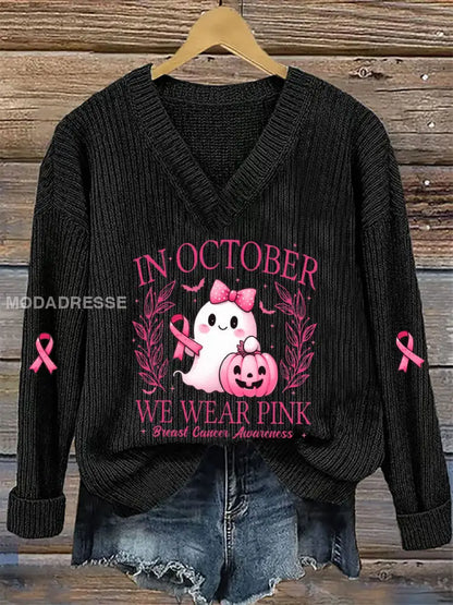 Kvinnor i oktober bär vi rosa tryckta Casual Topp svart / S