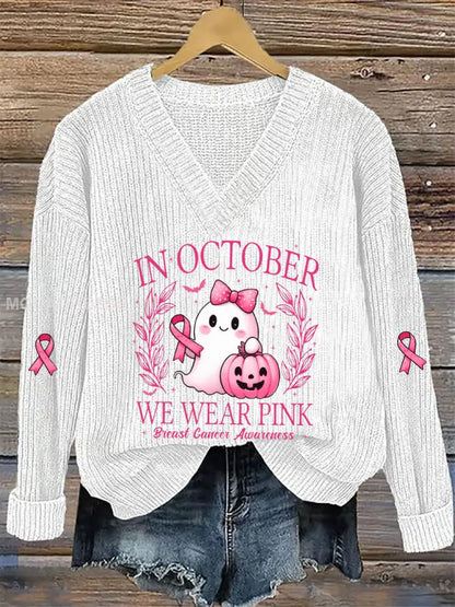 Kvinnor i oktober bär vi rosa tryckta Casual Topp vitt / S