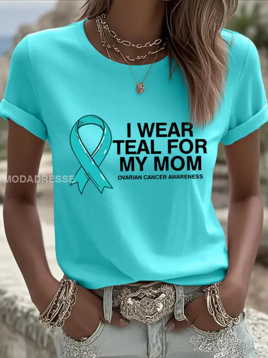 Kvinnor jag bär teal för min mamma Teal Ribbon Ovarian Cancer medvetenhet Tee blå grön / S