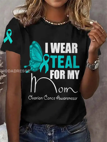 Kvinnor jag bär teal med min mamma äggstockscancer medvetenhet Tee svart / S