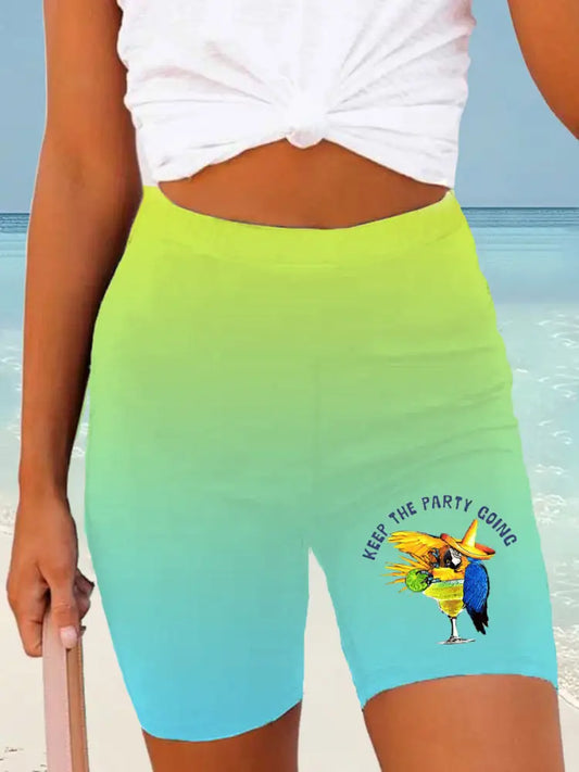 Kvinnor Jimmy Buffett dag tryckta Shorts blå-grön / S