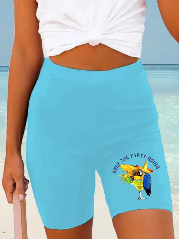 Kvinnor Jimmy Buffett dag tryckta Shorts blå / S