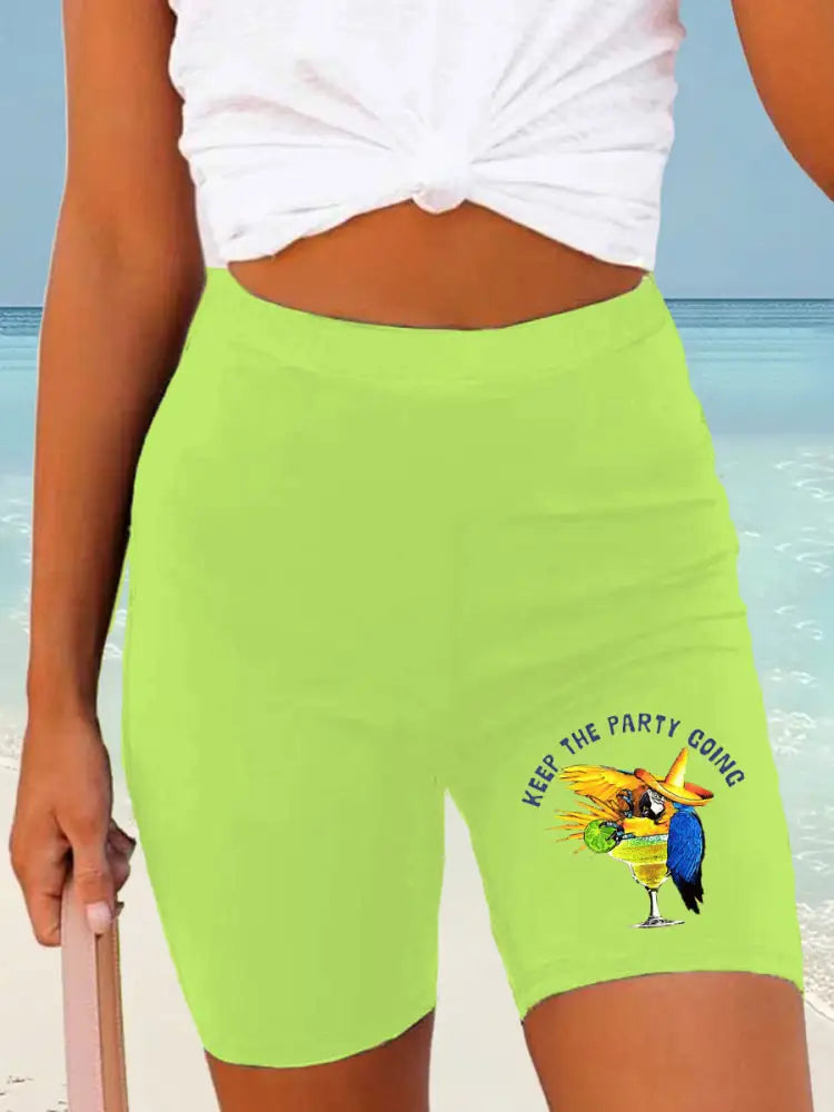 Kvinnor Jimmy Buffett dag tryckta Shorts grön / S