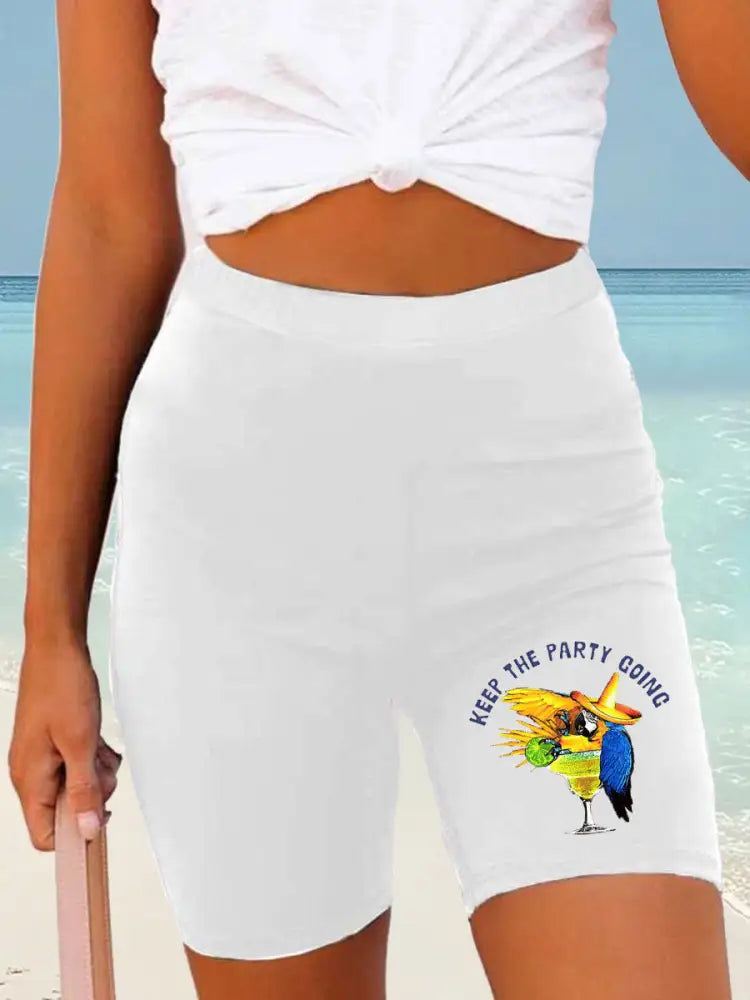 Kvinnor Jimmy Buffett dag tryckta Shorts vit / S