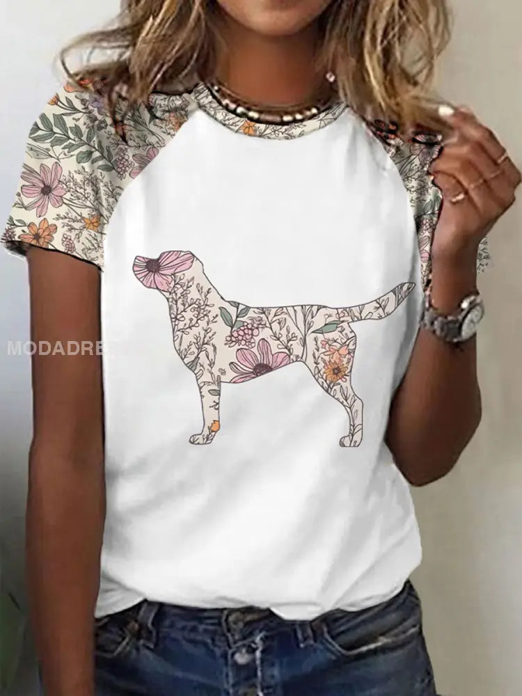 Kvinnor Labrador retriever tryckt Casual T-shirt vitt / S