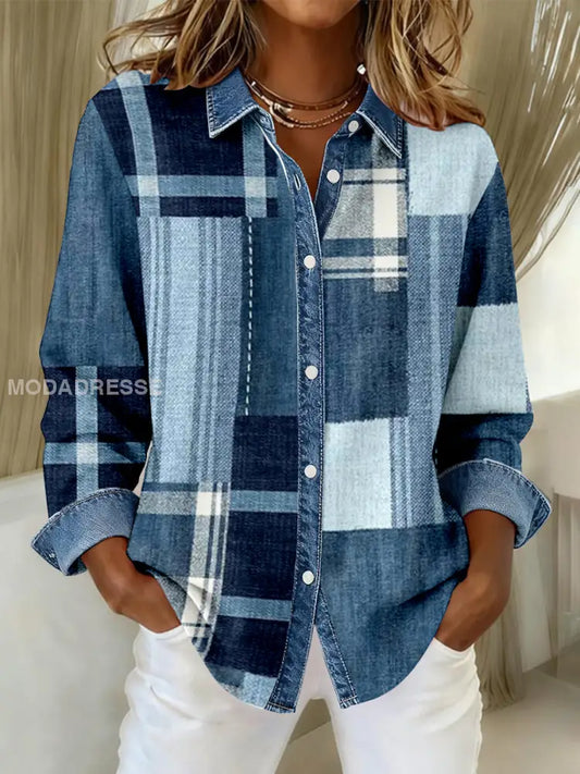 Kvinnor mode Denim Patchwork konst Casual tröja som bild / S