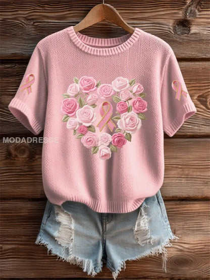 Kvinnor Pink Floral Print Casual T shirt ljusrosa / S