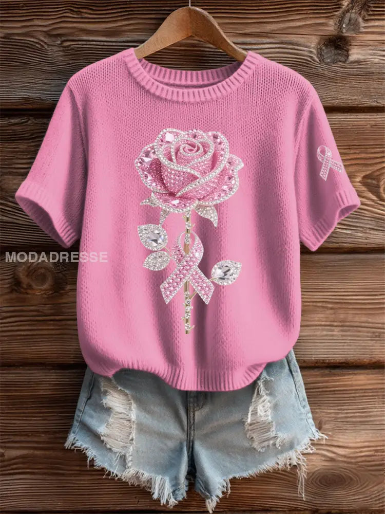 Kvinnor Pink Floral Print Casual T shirt rosa / S