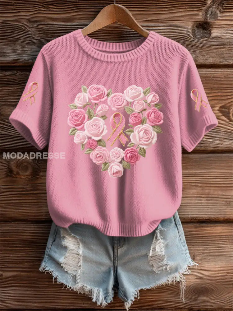 Kvinnor Pink Floral Print Casual T shirt rosa / S