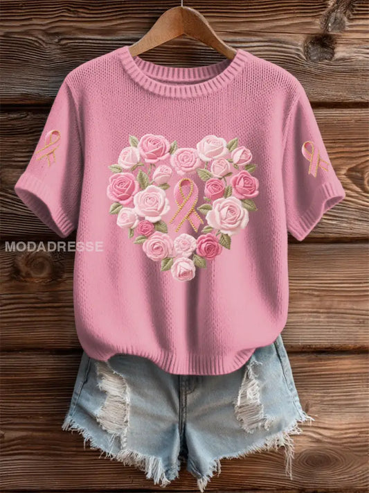 Kvinnor Pink Floral Print Casual T shirt rosa / S