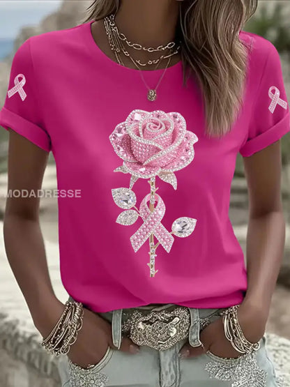 Kvinnor Pink Floral Print Casual T shirt rosröd / S
