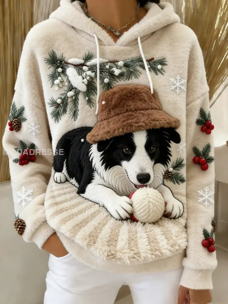 Kvinnor Retro Animal Art Print Bekväm Flannel Hooded Sweatshirt A / S