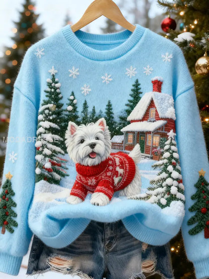 Kvinnor Retro djur jul konst Skriv ut Casual Flannel Topp D / S